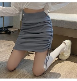 Women's Knitted Korean High Waist Slim Skirt Female Elastic Waist Drawstring Pencil Mini Skirts $22.30 - Skirts