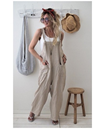 Rompers 2023 New Brand Women Casual Loose Cotton Linen Solid Pockets Jumpsuit Overalls Wide Leg Cropped Pants hot $28.73 - Ju...