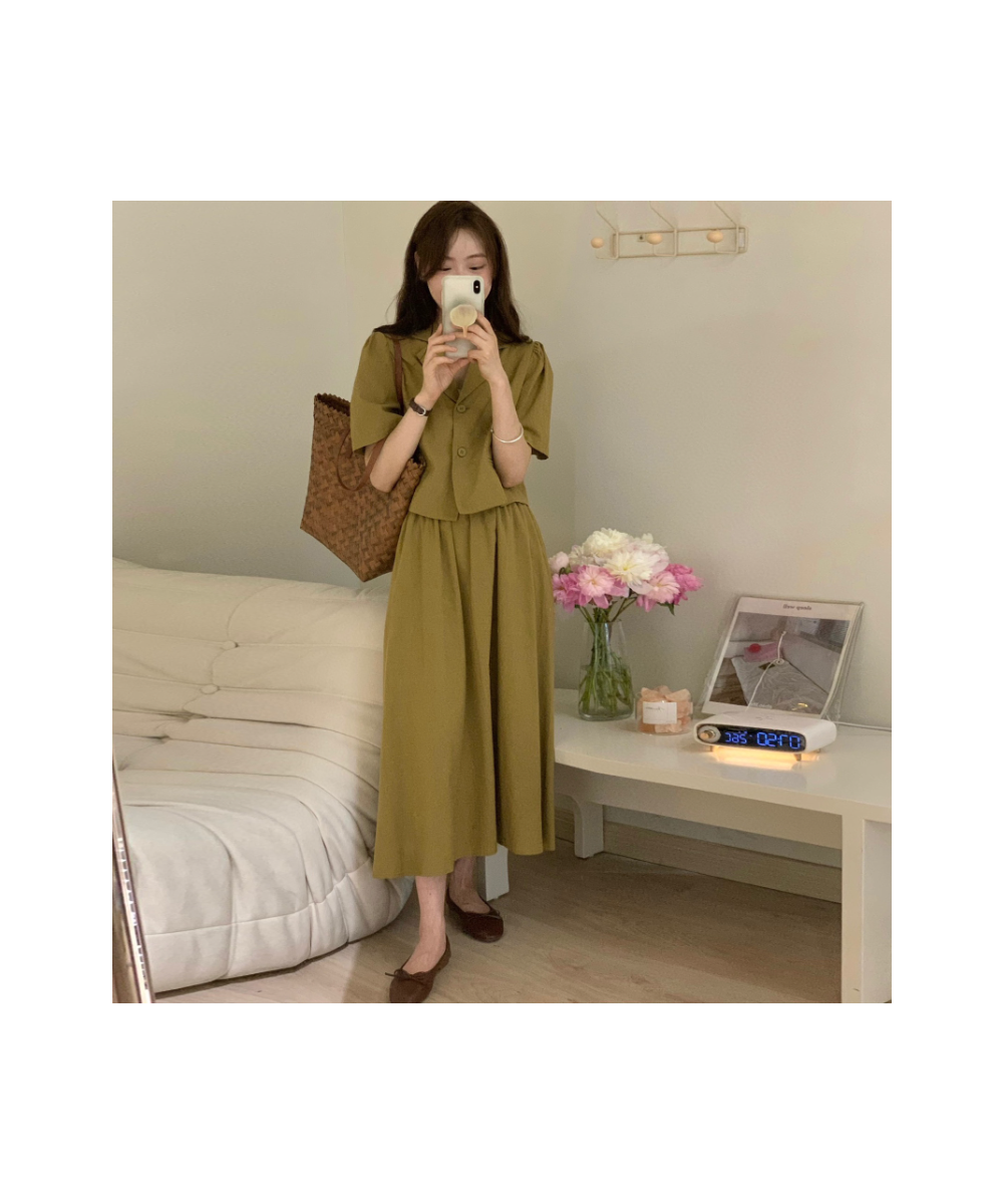 Spring Autumn Fashion Retro Suit Women's Khaki Short Suit Jacket+skirt Two-piece Suit Skirt Office Wear Women Harajuku $82.50...