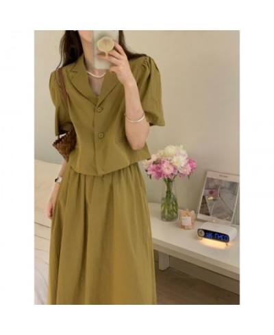 Spring Autumn Fashion Retro Suit Women's Khaki Short Suit Jacket+skirt Two-piece Suit Skirt Office Wear Women Harajuku $82.50...