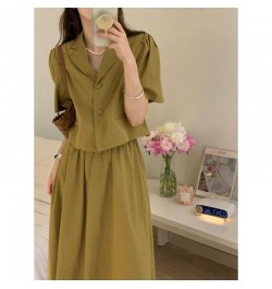 Spring Autumn Fashion Retro Suit Women's Khaki Short Suit Jacket+skirt Two-piece Suit Skirt Office Wear Women Harajuku $82.50...