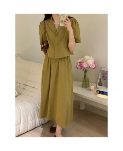 Spring Autumn Fashion Retro Suit Women's Khaki Short Suit Jacket+skirt Two-piece Suit Skirt Office Wear Women Harajuku $82.50...