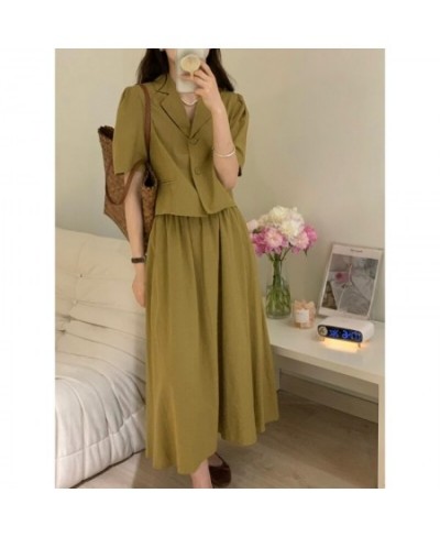 Spring Autumn Fashion Retro Suit Women's Khaki Short Suit Jacket+skirt Two-piece Suit Skirt Office Wear Women Harajuku $82.50...