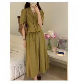 Spring Autumn Fashion Retro Suit Women's Khaki Short Suit Jacket+skirt Two-piece Suit Skirt Office Wear Women Harajuku $82.50...