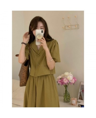 Spring Autumn Fashion Retro Suit Women's Khaki Short Suit Jacket+skirt Two-piece Suit Skirt Office Wear Women Harajuku $82.50...