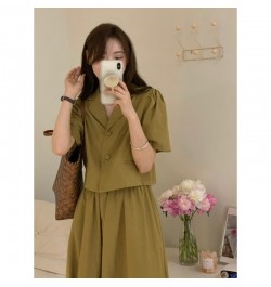 Spring Autumn Fashion Retro Suit Women's Khaki Short Suit Jacket+skirt Two-piece Suit Skirt Office Wear Women Harajuku $82.50...