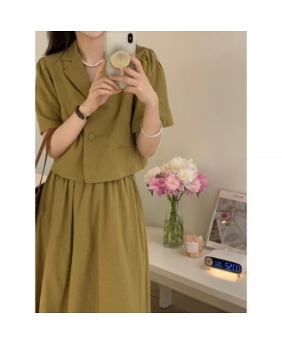 Spring Autumn Fashion Retro Suit Women's Khaki Short Suit Jacket+skirt Two-piece Suit Skirt Office Wear Women Harajuku $82.50...