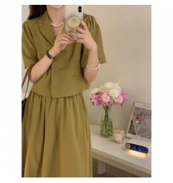 Spring Autumn Fashion Retro Suit Women's Khaki Short Suit Jacket+skirt Two-piece Suit Skirt Office Wear Women Harajuku $82.50...