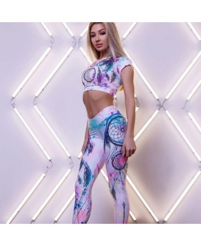 Women's Suit Sports Skinny Rainbow Print Short Tank Top Pencil Pants Suit 2023 Fall Fashion Jogging Fitness Leggings 2-Piece ...