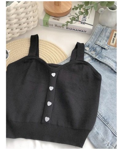 Women Button Up Crop Tops Cute Knitted Soft Beach Outwear Tank Tops For Women 2022 Summer Plain $15.56 - Tops & Tees