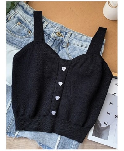 Women Button Up Crop Tops Cute Knitted Soft Beach Outwear Tank Tops For Women 2022 Summer Plain $15.56 - Tops & Tees