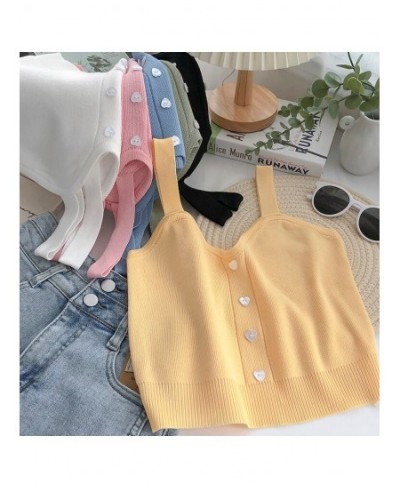 Women Button Up Crop Tops Cute Knitted Soft Beach Outwear Tank Tops For Women 2022 Summer Plain $15.56 - Tops & Tees