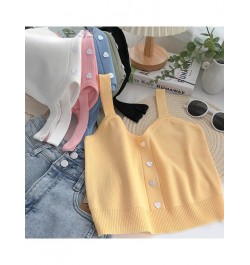 Women Button Up Crop Tops Cute Knitted Soft Beach Outwear Tank Tops For Women 2022 Summer Plain $15.56 - Tops & Tees