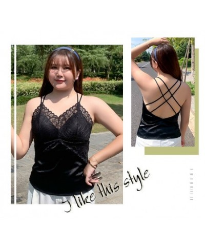 2022 Plus Size Women's Vest Suspenders Beautiful Back Lace Top Solid Color Tank Top With Built in Bra Comfortabler Camisole $...