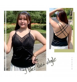 2022 Plus Size Women's Vest Suspenders Beautiful Back Lace Top Solid Color Tank Top With Built in Bra Comfortabler Camisole $...