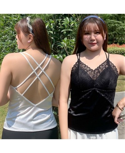 2022 Plus Size Women's Vest Suspenders Beautiful Back Lace Top Solid Color Tank Top With Built in Bra Comfortabler Camisole $...