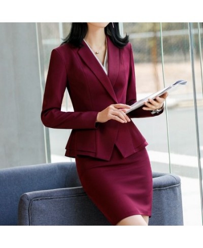 2022 Formal Office Two-Piece Formal Long Sleeve Polyester Pant Ladies Business Coat Skirt Set Women's Suits S-4XL $86.04 - Su...