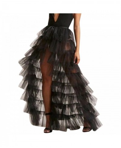 Woman's Cake High Waist Skirt Faldas Ladies Pleated Long Skirts Sexy Transparent Bubble Skirt Ruffles Party Tulle Skirt юбка ...