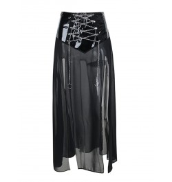 Women Fashion Gothic Long Skirt Mesh See-Through Cross Chain Strappy Skirt Summer Dark Style Side High Slit Skirt $33.60 - Sk...