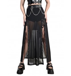 Women Fashion Gothic Long Skirt Mesh See-Through Cross Chain Strappy Skirt Summer Dark Style Side High Slit Skirt $33.60 - Sk...