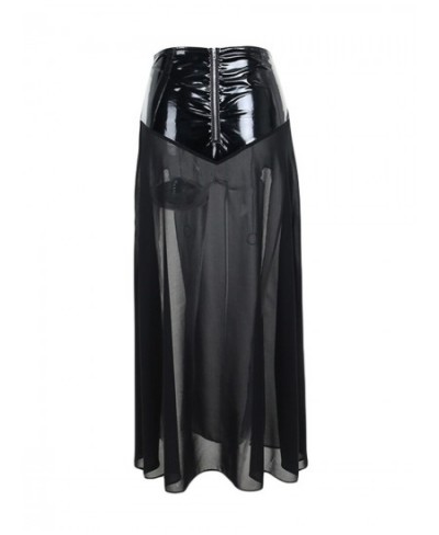 Women Fashion Gothic Long Skirt Mesh See-Through Cross Chain Strappy Skirt Summer Dark Style Side High Slit Skirt $33.60 - Sk...