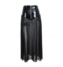 Women Fashion Gothic Long Skirt Mesh See-Through Cross Chain Strappy Skirt Summer Dark Style Side High Slit Skirt $33.60 - Sk...