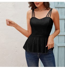 Women Casual V-neck Backless Camisole Fashion Solid Color Sequin Ruffle Suspender Tops for Charming Ladies S/M/L/XL/XXL $29.0...