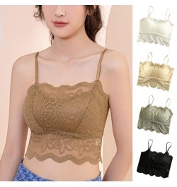 Bralette Top Camisole Padded Crop Top Sexy Lingerie Lace Tank Camisoles for Women Fashion Black White Strap Camis Sleep Tops ...