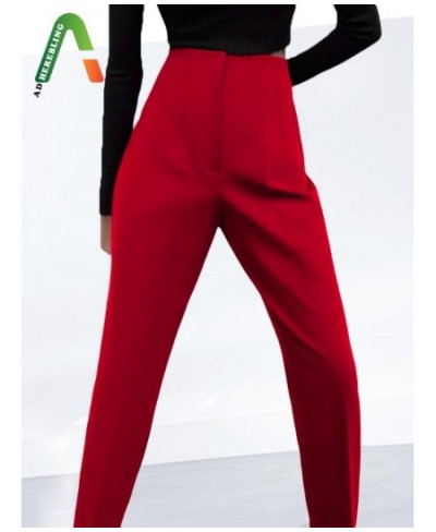 Women Fashion Ladies Wear Pants Casual Vintage High Waist Femme Ankle Trouser Red Green Pant Y2k Clothing Mujer $40.71 - Bottoms