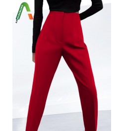 Women Fashion Ladies Wear Pants Casual Vintage High Waist Femme Ankle Trouser Red Green Pant Y2k Clothing Mujer $40.71 - Bottoms