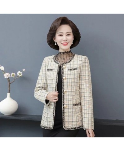 Spring Autumn Vintage Small Fragrance Tweed Jacket Coat Women's Casual Wild Short Coat Mother Plaid Blazer Suit Outwear 5XL $...