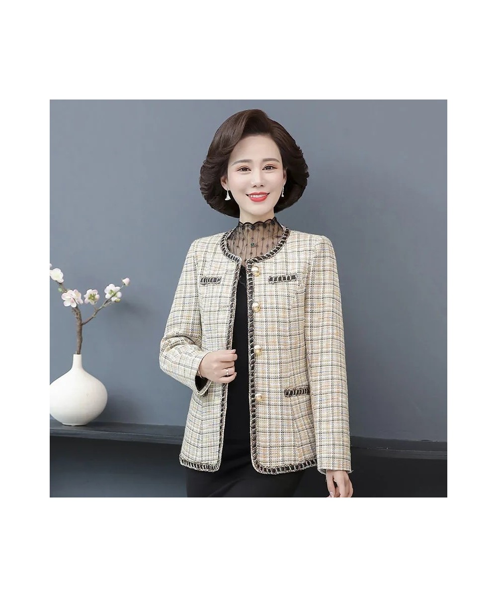 Spring Autumn Vintage Small Fragrance Tweed Jacket Coat Women's Casual Wild Short Coat Mother Plaid Blazer Suit Outwear 5XL $...