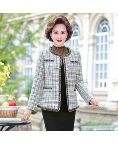 Spring Autumn Vintage Small Fragrance Tweed Jacket Coat Women's Casual Wild Short Coat Mother Plaid Blazer Suit Outwear 5XL $...