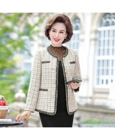 Spring Autumn Vintage Small Fragrance Tweed Jacket Coat Women's Casual Wild Short Coat Mother Plaid Blazer Suit Outwear 5XL $...