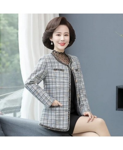 Spring Autumn Vintage Small Fragrance Tweed Jacket Coat Women's Casual Wild Short Coat Mother Plaid Blazer Suit Outwear 5XL $...