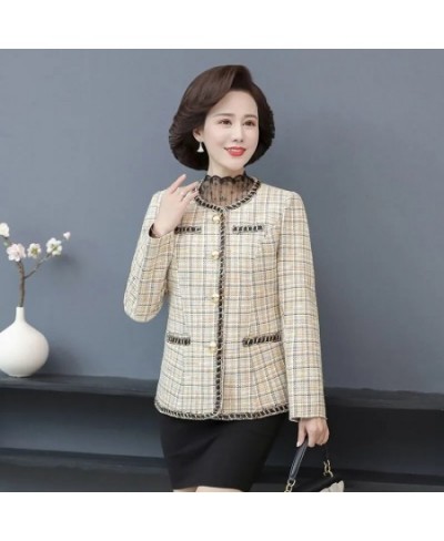 Spring Autumn Vintage Small Fragrance Tweed Jacket Coat Women's Casual Wild Short Coat Mother Plaid Blazer Suit Outwear 5XL $...