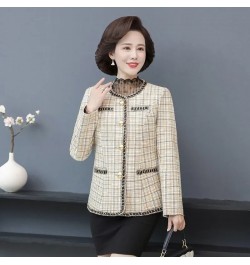 Spring Autumn Vintage Small Fragrance Tweed Jacket Coat Women's Casual Wild Short Coat Mother Plaid Blazer Suit Outwear 5XL $...