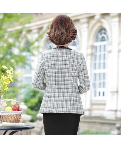 Spring Autumn Vintage Small Fragrance Tweed Jacket Coat Women's Casual Wild Short Coat Mother Plaid Blazer Suit Outwear 5XL $...