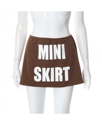 Women Sexy Mini Skirts Solid Color Low Waist A Line Skirts Letter Printed Bodycon Skirt 90s Summer Clothes $31.20 - Skirts