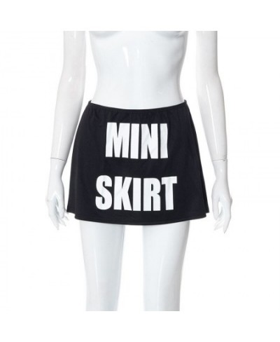 Women Sexy Mini Skirts Solid Color Low Waist A Line Skirts Letter Printed Bodycon Skirt 90s Summer Clothes $31.20 - Skirts