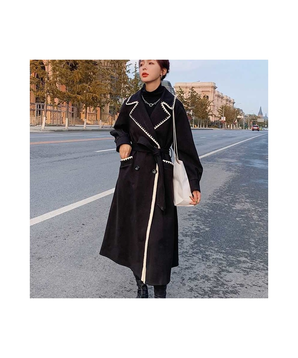 2022 New Autumn And Winter Big Fat Size Women's Long Foreign Style Stitching Over The Knee Thickened Loose And Thin Woolen Co...