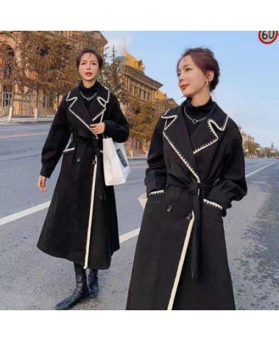 2022 New Autumn And Winter Big Fat Size Women's Long Foreign Style Stitching Over The Knee Thickened Loose And Thin Woolen Co...