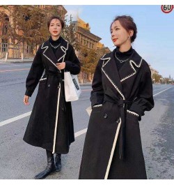 2022 New Autumn And Winter Big Fat Size Women's Long Foreign Style Stitching Over The Knee Thickened Loose And Thin Woolen Co...