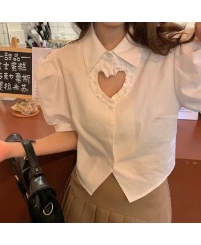 Shirts Women Hollow Out Design Slim Puff Sleeve Simple New Fashion Korean Style Ladies All-match Casual Ins Cozy Summer Cropp...