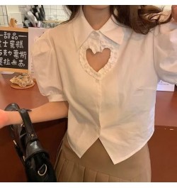 Shirts Women Hollow Out Design Slim Puff Sleeve Simple New Fashion Korean Style Ladies All-match Casual Ins Cozy Summer Cropp...