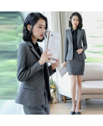 2022 Autumn Winter Formal Ladies Grey Blazer Women Business Suits with Sets Work Wear Office Uniform 5XL Size Pants Jacket $9...