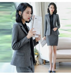 2022 Autumn Winter Formal Ladies Grey Blazer Women Business Suits with Sets Work Wear Office Uniform 5XL Size Pants Jacket $9...