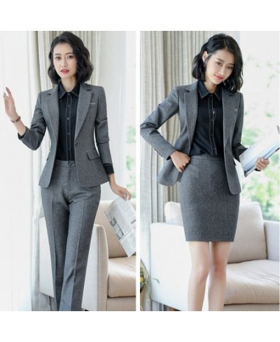 2022 Autumn Winter Formal Ladies Grey Blazer Women Business Suits with Sets Work Wear Office Uniform 5XL Size Pants Jacket $9...