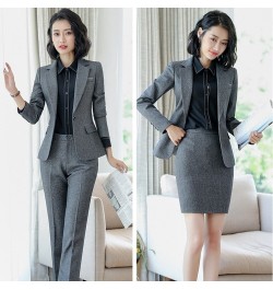 2022 Autumn Winter Formal Ladies Grey Blazer Women Business Suits with Sets Work Wear Office Uniform 5XL Size Pants Jacket $9...