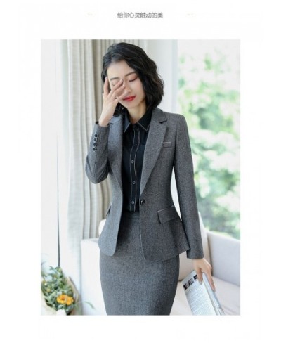 2022 Autumn Winter Formal Ladies Grey Blazer Women Business Suits with Sets Work Wear Office Uniform 5XL Size Pants Jacket $9...